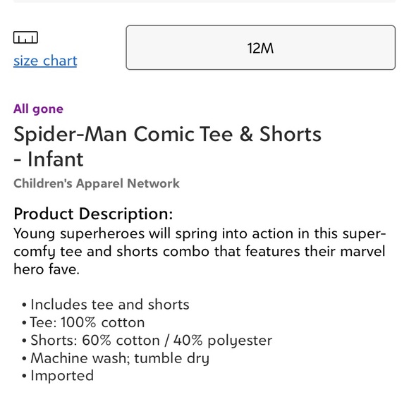 Spider-Man Comic Tee & Shorts Baby Boy 12 Months - Picture 4 of 4